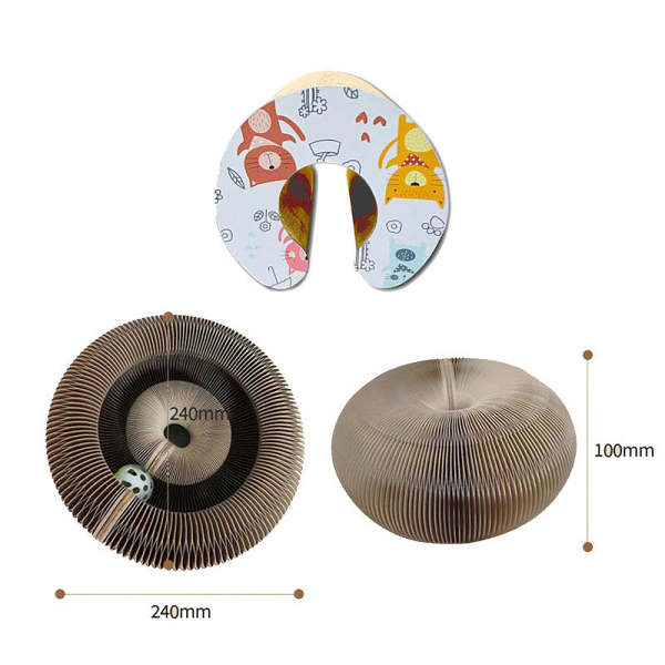Foldable Cat Scratching Board with Toy Bell Ball, Magic Circular Scratching Box Corrugated Interactive Cat Scratching Toy