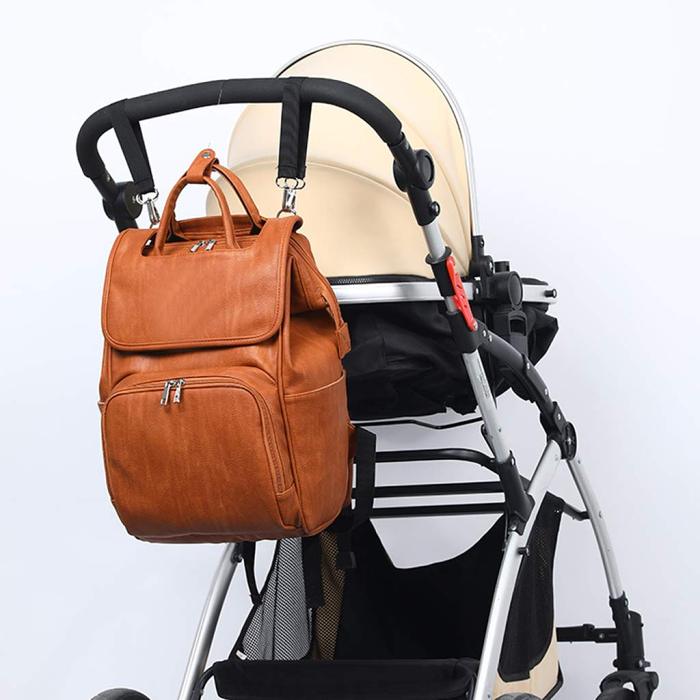 Leather Diaper Bag Backpack with Changing Pad & Stroller Straps