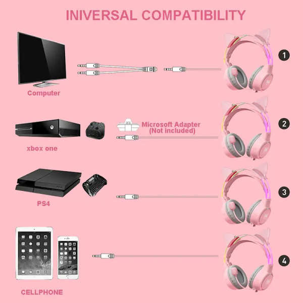 RGB Light Gamer Headset Cat Ear Gaming Headphones by Veasoon