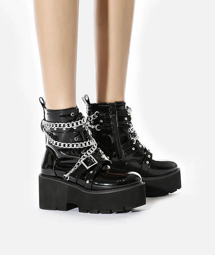 Black Platform Boots With Chain Belt