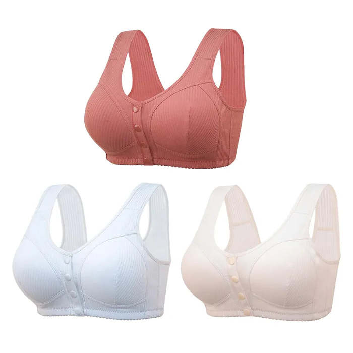 (3packs) Comfortable front-closure wireless plus size button bra