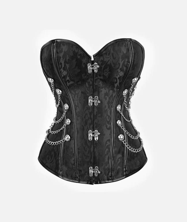 Steampunk Black Overbust Corset With Metal Chain