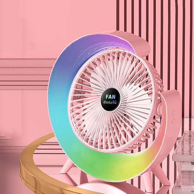 Portable Cooling Fan - USB Rechargeable Fan with LED 7-Color Lighting