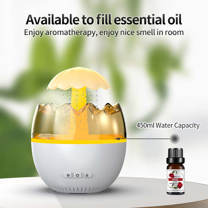 Rain Fine Mist Cloud Humidifier Water Drip Mushroom Humidifier Falls Lamp with 7 Colors Light Eggshell Rainfall Humidifier Aroma Diffuser for Home Office