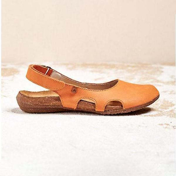 Women's Handmade Round Toe Velcro Flat Sandals