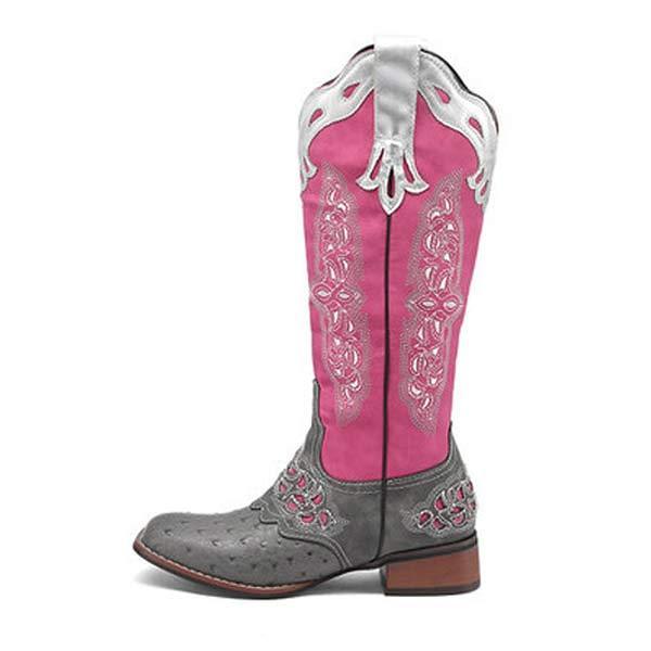 Women'S Embroidered Colorblock Rider Boots