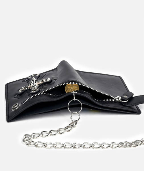 Black Chain Wallet With Crosses And Skulls