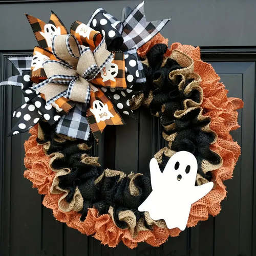 Ghost Halloween Wreath Front Door Décor