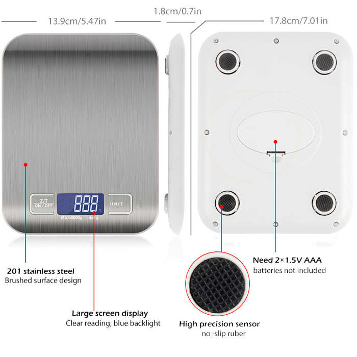 Digital Kitchen Scale: 5KG/11lb Capacity.