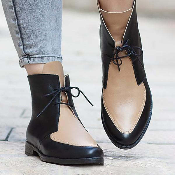 Women's Casual Retro Colorblock Lace-up Booties