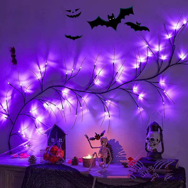 54LED Halloween Bat Decorative Branch String Lights, Wall-mounted Indoor Decorative String Lights