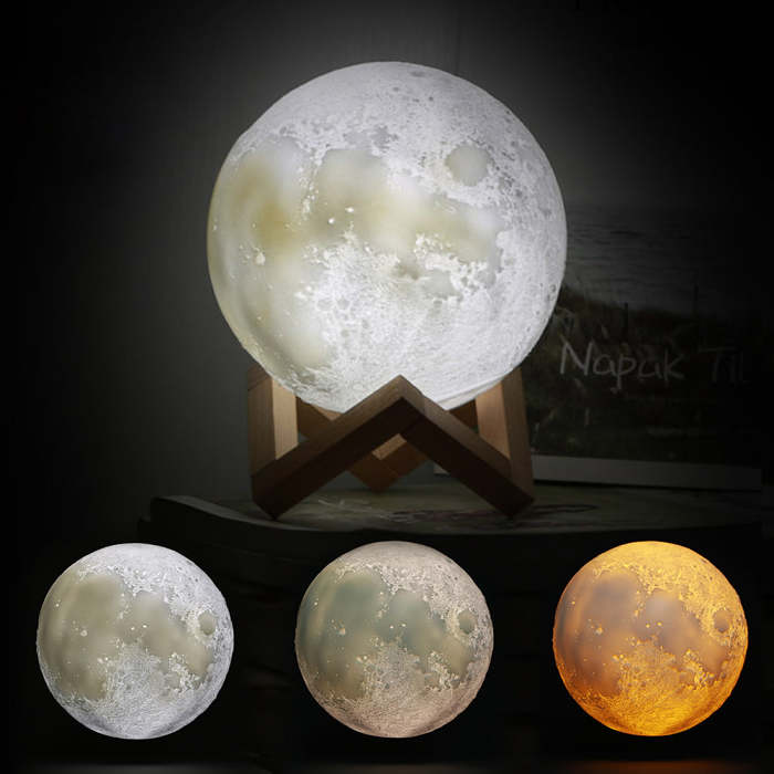 Luna Moon Lamp, 3D Printing Moon Night Light Rechargeable Touch Sensor LED