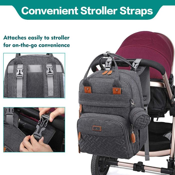 All in One Baby Diaper Bag Backpack with Pacifier Holder & Stroller Straps