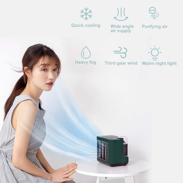 Bittychoice Portable Air Conditioner Tabletop Negative Ion Air-Conditioning Fan with 3 Speeds & Night Light, Evaporative Air Cooler with Icebox for Home Room Office