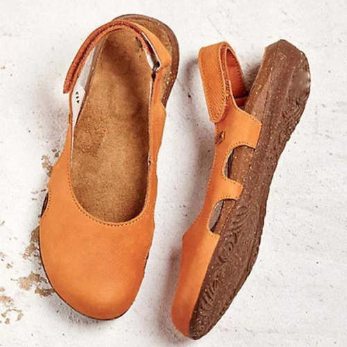 Women's Handmade Round Toe Velcro Flat Sandals
