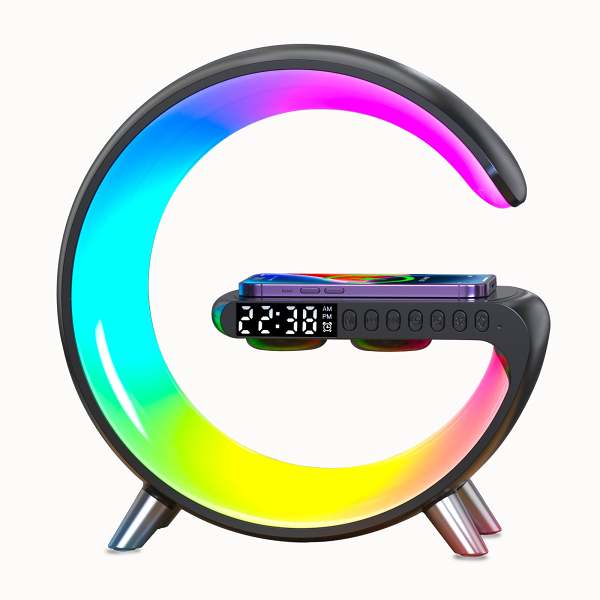 Wireless Cellphone Charger Intelligent Bluetooth Speaker LED Lamp, Multifunctional RGB Night Light Alarm Clock & Charging Station