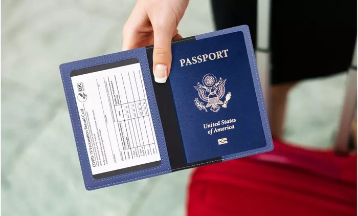 RFID Multi-function Passport Holder with CDC Vaccination Card Slot