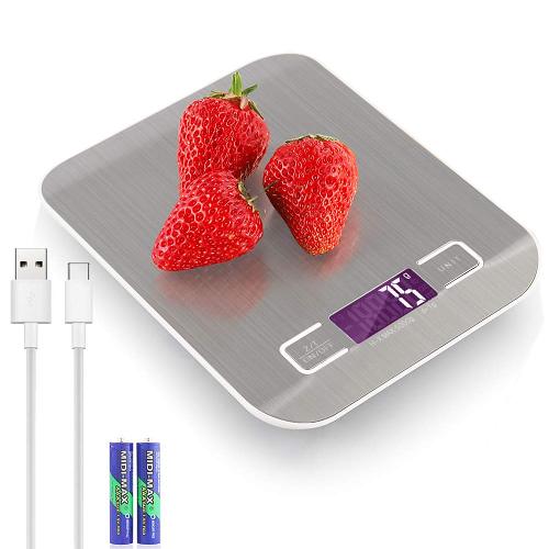 3KG Digital Food Scale Rechargeable Stainless Steel Kitchen Scale for Food 0.04oz/1g Division High Precision