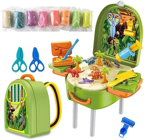 24 PCS Dinosaur Play Dough Set Portable 8 Colors Mud Kit with Tools Creation Toys for Kids