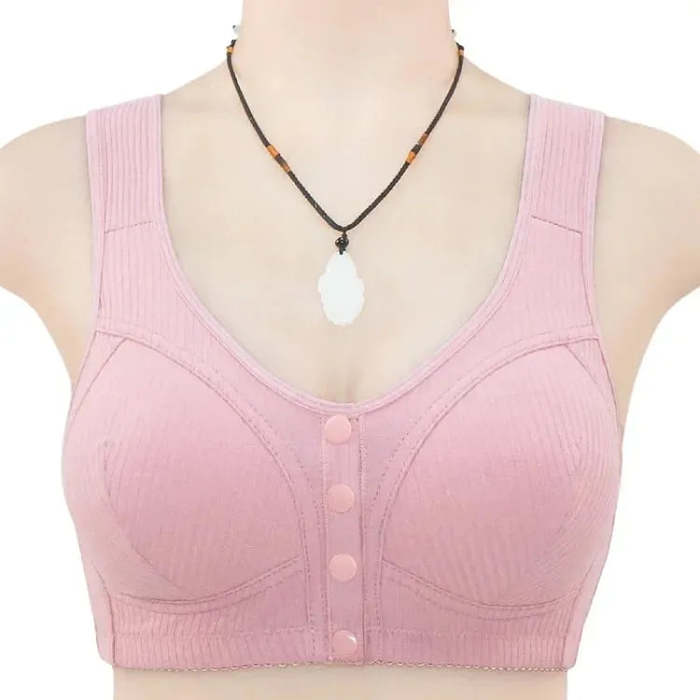 (3packs) Comfortable front-closure wireless plus size button bra