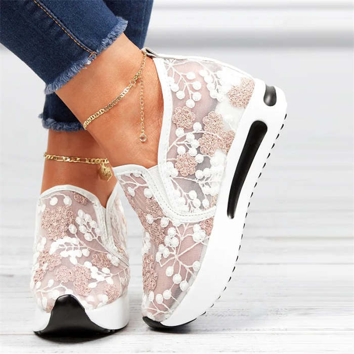 Floral Embroidery Breathable Mesh Sneakers for Women