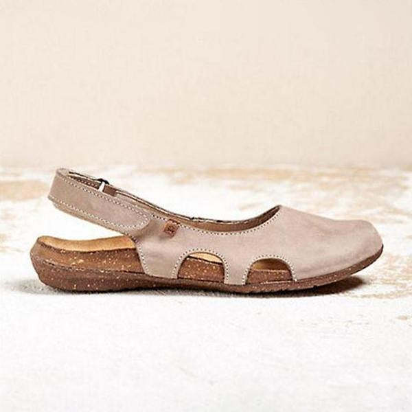 Women's Handmade Round Toe Velcro Flat Sandals