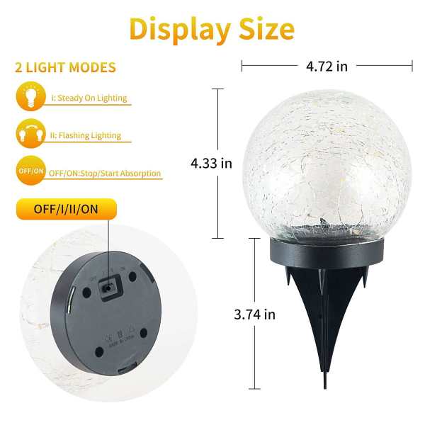 2Pcs Solar Garden Lights | Cracked Glass Ball | Warm Light by Veasoon