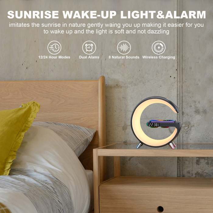 Wireless Cellphone Charger Intelligent Bluetooth Speaker LED Lamp, Multifunctional RGB Night Light Alarm Clock & Charging Station