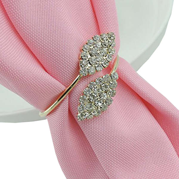 Rhinestone Napkin Rings, 12Pcs Leaf Shape Napkin Rings Serviette Buckle Holder for Wedding Party Dinner Table Decor
