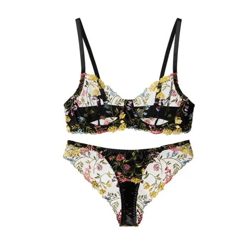 Women's Lace Flower Bra and Briefs Set