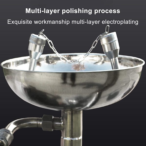304 Stainless Steel Vertical Eye Wash, Emergency Eye Wash  with Dual Aerated Spray Heads and dust Cover