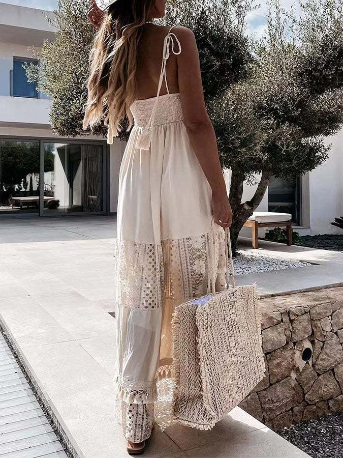 Fashion Lace Sleeveless Stitching Swing Long Dress
