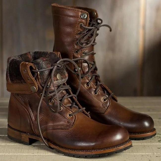 Brown combat boots retro lace-up boots women's motorcycle boots vintage martin boots