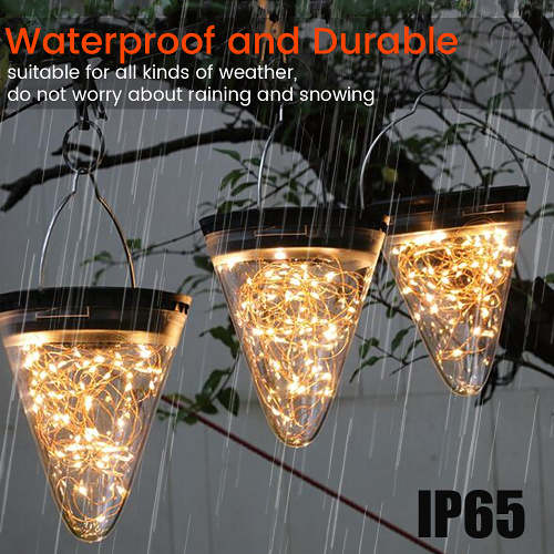 Solar Garden Conical LED Light  Outdoor Tree Hanging Lantern Cone Shape Decor Lamp with Hook for Garden Patio Deck Yard Path Lawn