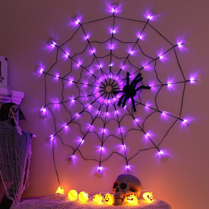 Spider Web Light with Hairy Spider 70LED Battery Powered Remote Control 8 Lighting Modes
