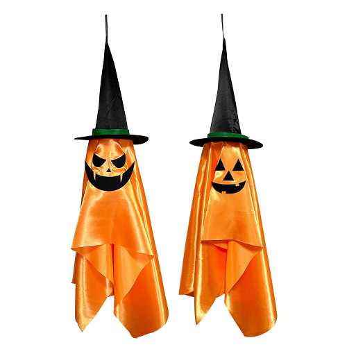 2-Pack: Hanging Ghosts with Wizard Hat Snicker Scary Face