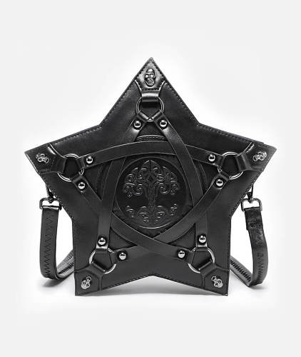 Black Crossbody Bag With Pentagram Shape