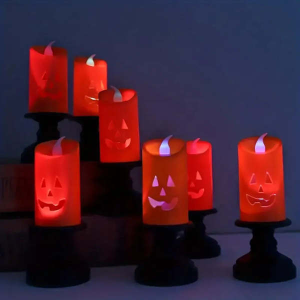 12-Pieces: Halloween LED Pumpkin Chandelier Candles