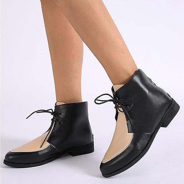 Women's Casual Retro Colorblock Lace-up Booties