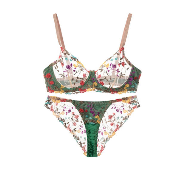 Women's Lace Flower Bra and Briefs Set