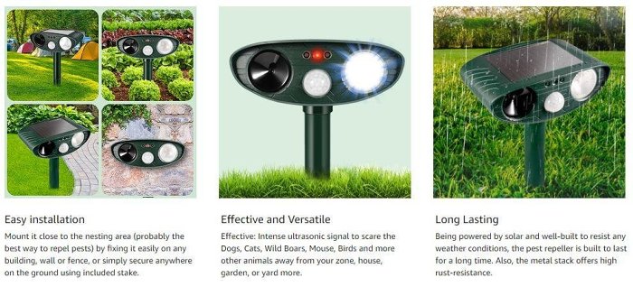 Solar Powered Ultrasonic Chipmunk Repellent- Get Rid of Chipmunks in 48 Hours