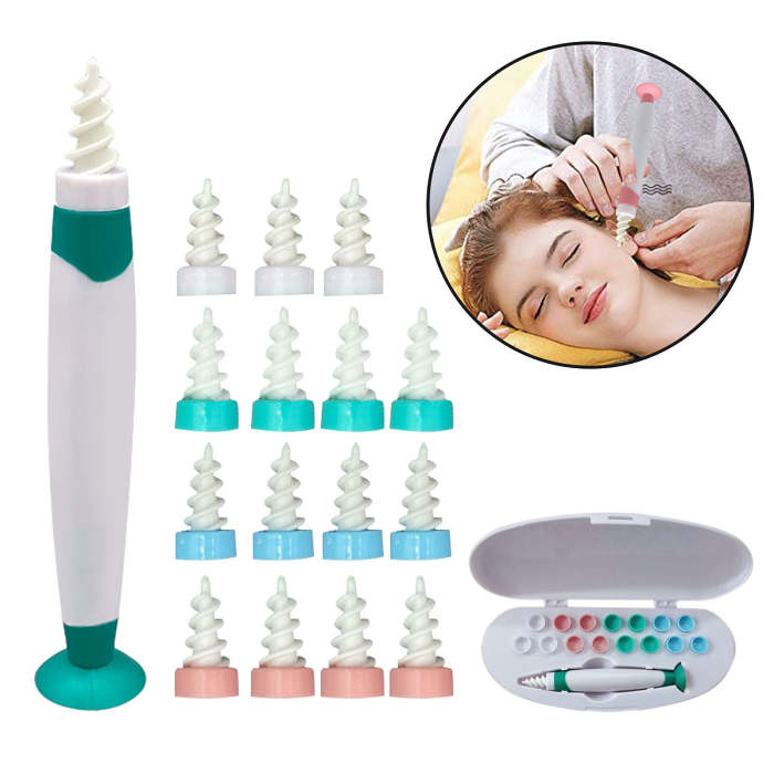 Earwax Remover Ear Wax Cleaner Soft Silicone Spiral Earwax Remover Tool with 16 Replacement Heads