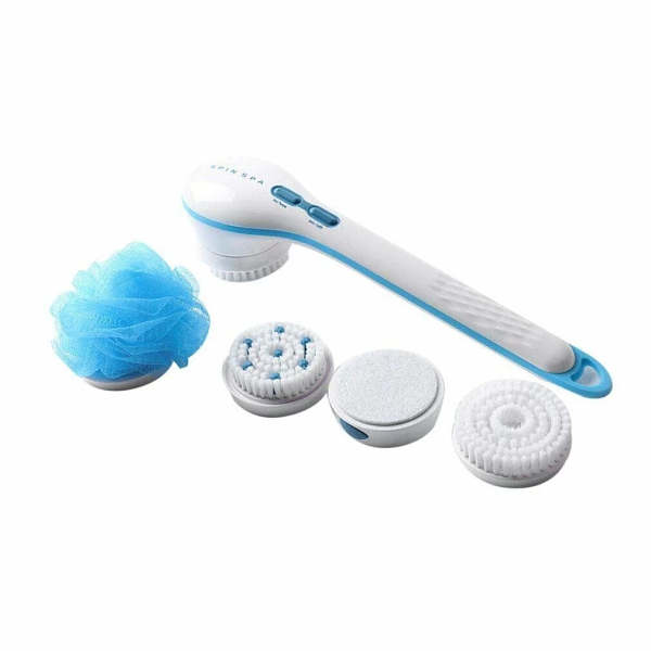 5 in 1 Electric Shower Brush Spin Spa Brush Body Brush Exfoliating SPA Massage Scrubber with 5 Replacement Brush Heads