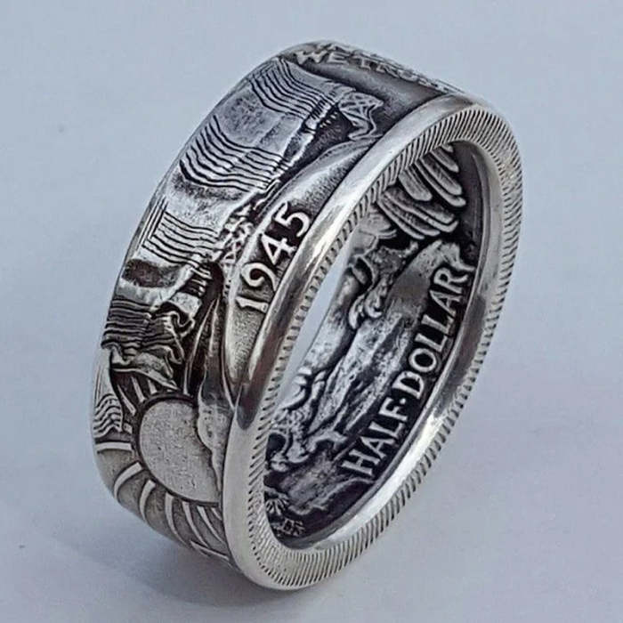 1945 Engraved Half Dollar Coin Ring