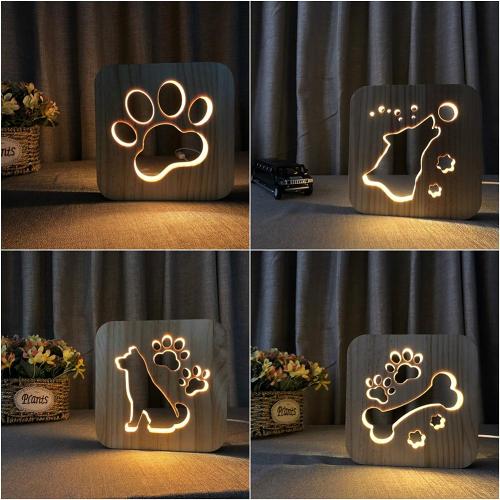 Creative Wooden Table Lamp Dog Paw Bedroom Decoration Night Light