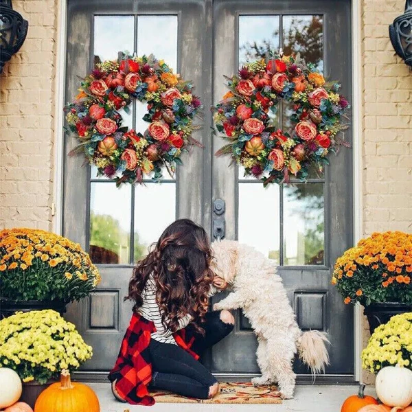 Fall Peony and Pumpkin Wreath