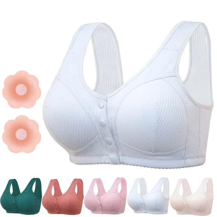 (3packs) Comfortable front-closure wireless plus size button bra
