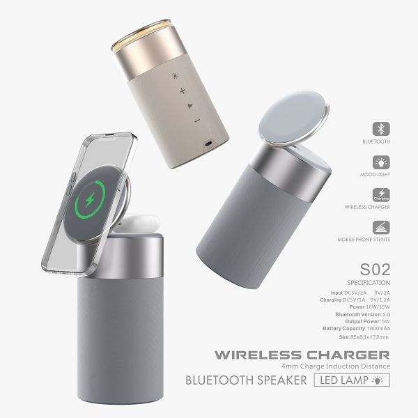3-in-1 Wireless Charger with Bluetooth Speaker and Touch Lamp