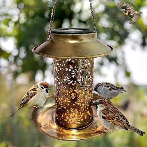 Solar Powered Bird Feeder Vintage Lantern Light