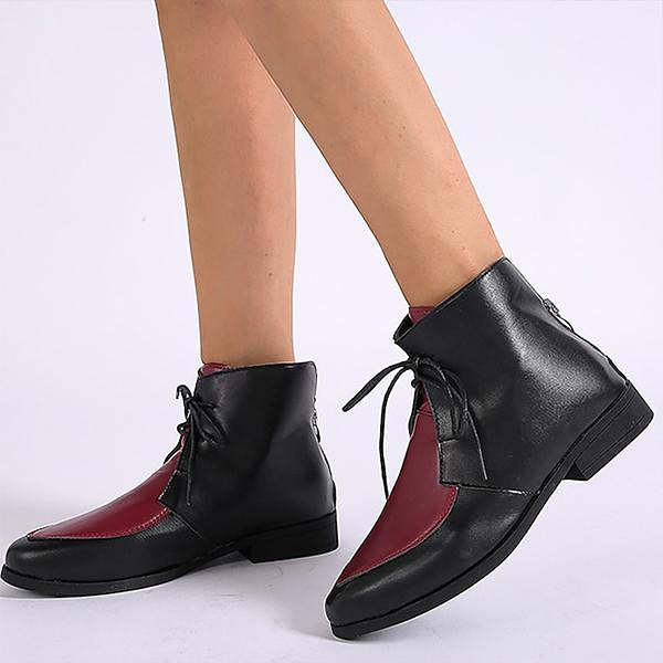 Women's Casual Retro Colorblock Lace-up Booties